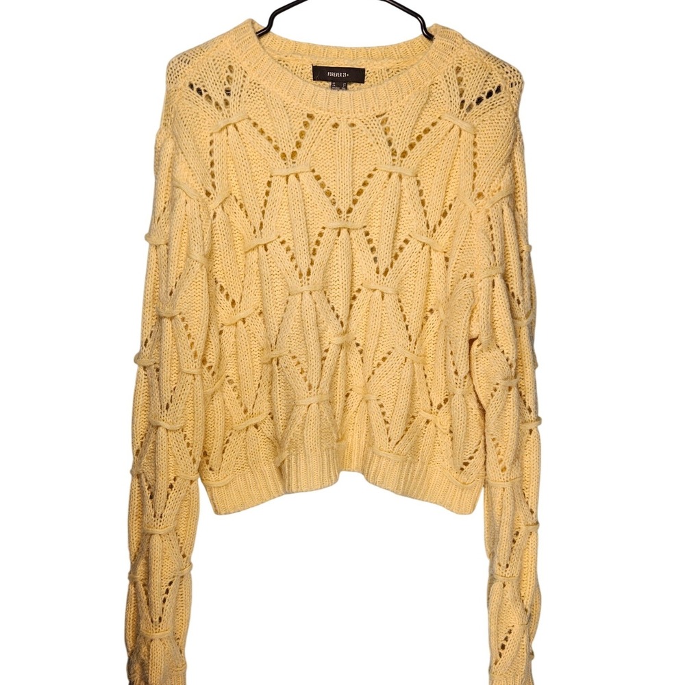 Forever 21 Butter Yellow Cable Knit Open Weave‎ Cropped Sweater Plus Size 2X
